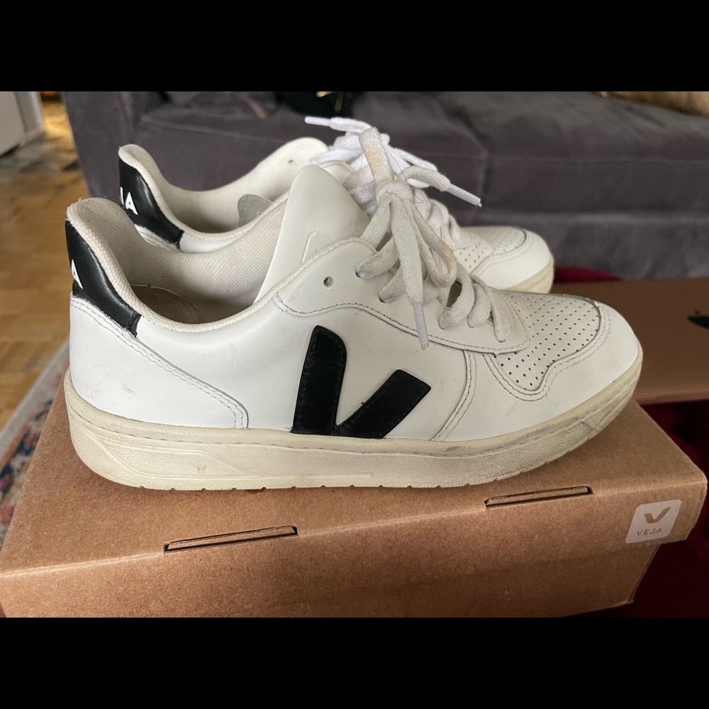 Veja White Sneakers with Black V Logo